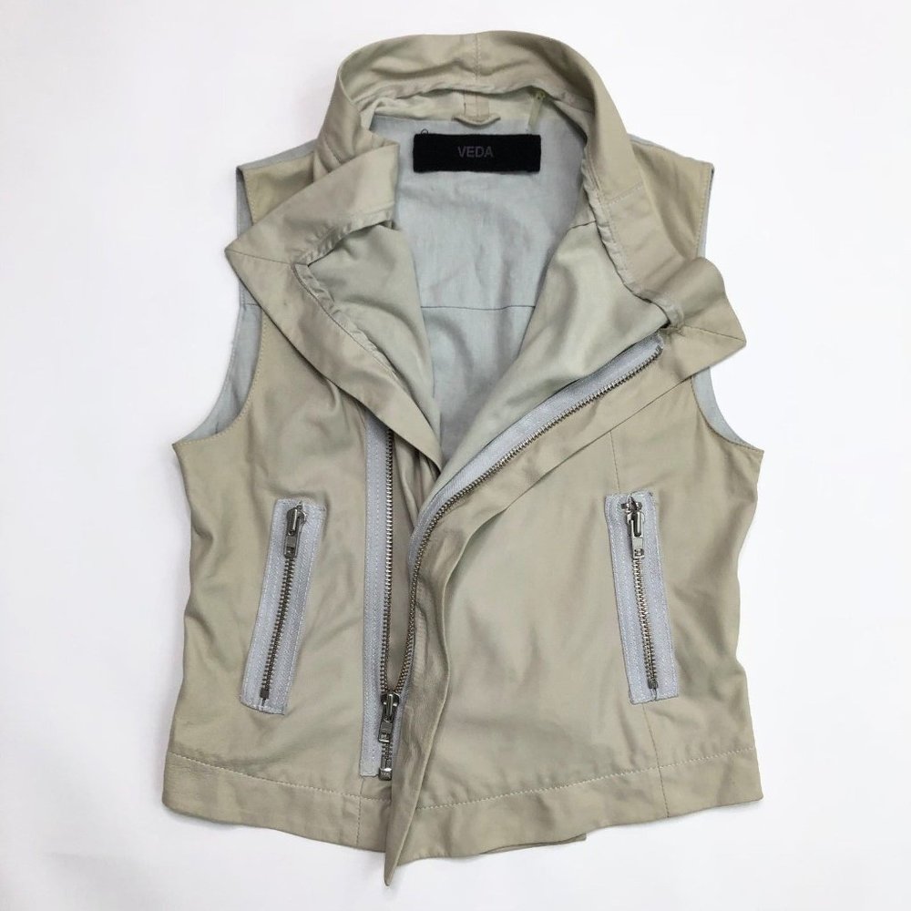 VEDA Nude Moto Leather Vest Small